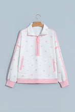 Load image into Gallery viewer, Pink Polka Dot Half Zip Drop Shoulder Relaxed Sweatshirt