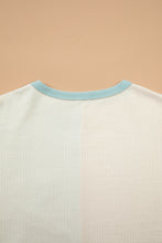 Load image into Gallery viewer, Light Blue Plaid Patchwork Round Neck Long Sleeve Top