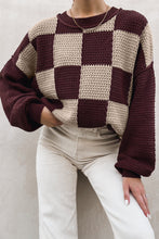 Load image into Gallery viewer, Brown Checkered Pattern Knit Loose Pullover Sweater