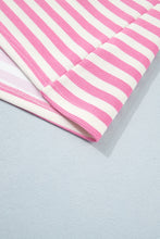Load image into Gallery viewer, Pink Striped Long Sleeve Crew Neck Drawstring Waist Shorts Set