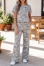 Load image into Gallery viewer, Multicolour Camouflage Short Sleeve Top and High Waist Wide Leg Pants Set