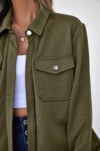 Load image into Gallery viewer, Blackish Green Solid Color Zip Up Button Flap Pocket Shirt Collar Jackets
