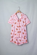 Load image into Gallery viewer, Pink Short Sleeve Placket Shell Button Elastic Waist Lounge Set