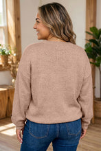 Load image into Gallery viewer, Dark Khaki Leopard Bow Embroidery Drop Shoulder Tunic Plus Size Sweater