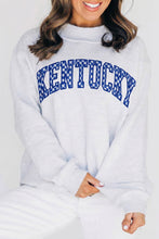 Load image into Gallery viewer, Light Grey High Neck Embroidered Checkered Letter Game Day Sweatshirt