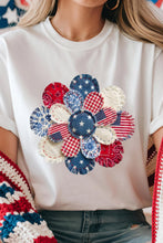 Load image into Gallery viewer, White Faux Patchwork Patriotic Flower Printed T Shirt