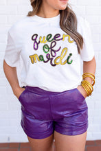 Load image into Gallery viewer, White queen of mardi Sequin Letter Graphic T Shirt