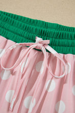 Load image into Gallery viewer, Pink Polka Dot Contrast Trim Long Sleeve Top Drawstring Shift Pants Set