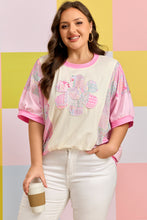 Load image into Gallery viewer, Beige Plus Size Floral Patchwork Short Sleeve Patch Embroidery Cotton T Shirt