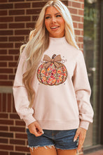Load image into Gallery viewer, Apricot Pink Floral Pumpkin Graphic Mock Neck Oversized Sweatshirt