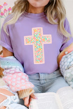 Load image into Gallery viewer, Wisteria Easter Floral Cross Christian Casual Tee