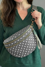 Load image into Gallery viewer, Blackish Green Retro Polka Dot Print Double Zip Crossbody Bag