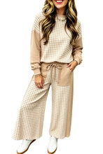 Load image into Gallery viewer, Red Color Block Plaid Patchwork Long Sleeve Pullover Wide Leg Pant Set
