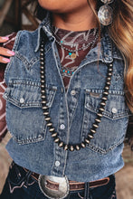 Load image into Gallery viewer, Ashleigh Blue Solid Denim Button Front Pocket Sleeveless Cowboy Vest