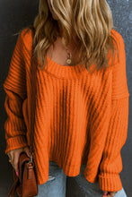 Load image into Gallery viewer, Orange Ribbed Knit Round Neck Slouchy Chunky Sweater