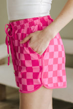 Load image into Gallery viewer, Black Checkered Drawstring Elastic Waist Casual Shorts