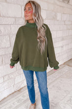 Load image into Gallery viewer, Green Stripe Ribbed Color Block Mock Neck Oversized Sweatshirt
