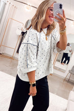 Load image into Gallery viewer, Gray Polka Dot Print Piping Trim 3/4 Sleeve Relaxed Top