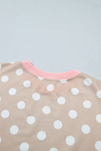 Load image into Gallery viewer, Khaki Polka Dot Contrast Trim Long Sleeve Top Drawstring Shift Pants Set