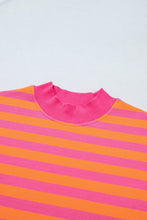 Load image into Gallery viewer, Orange Stripe Color Block Patchwork Mock Neck Pullover Drawstring Mini Skort Set