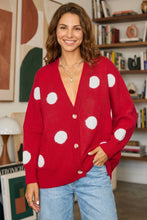 Load image into Gallery viewer, Red Polka Dot Button Front Oversized V Neck Cardigan