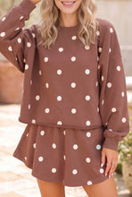 Load image into Gallery viewer, Brown Polka Dot Raw Hem Relaxed Pullover Loose Skort Two Piece Set