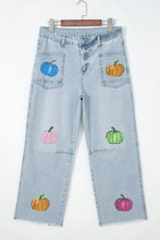 Load image into Gallery viewer, Beau Blue Sequin Pumpkin Patched Graphic Casual Shift Jeans