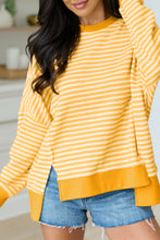 Load image into Gallery viewer, Pink Stripe Textured Knit Color Block Trim Split Hem Long Sleeve Top