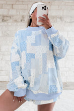 Load image into Gallery viewer, Light Pink Patchwork Floral Print Drop Shoulder Baggy Pullover Drawstring Shorts Set