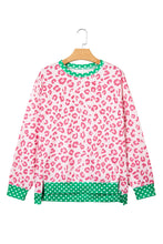 Load image into Gallery viewer, Pink Leopard Polka Dot Colorblock Trim Long Sleeve Top