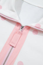 Load image into Gallery viewer, Pink Polka Dot Half Zip Drop Shoulder Relaxed Sweatshirt
