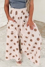 Load image into Gallery viewer, Brown Polka Dot Wide Leg Elastic Waist Casual Pants