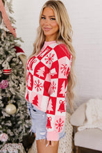 Load image into Gallery viewer, Pink Christmas Plaid Pullover Round Neck Long Sleeve Casual Fit Tunic Knitwear Sweater