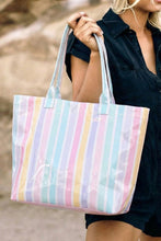 Load image into Gallery viewer, Rainbow Glossy Striped Vinyl Large Tote Bag