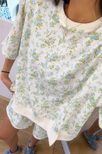 Load image into Gallery viewer, Sky Blue Floral Print Short Sleeve Elastic Waist Pocket Two Piece Set