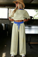 Load image into Gallery viewer, Pink Stripe Colorblock Trim Crew Neck Loose Tee Drawstring Elastic Waist 2pcs Pant Set