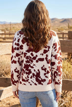 Load image into Gallery viewer, Brown Western Print Cow Pattern Long Sleeve Round Neck Pullover Knitwear Sweater