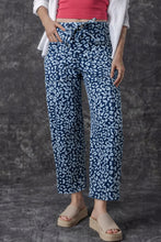 Load image into Gallery viewer, Khaki Leopard Printed Drawstring Elastic Waistband Pocketed Barrel Jeans