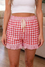 Load image into Gallery viewer, Pink Gingham Print Ruffle Striped Detail Lace Tie Shorts
