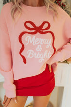 Load image into Gallery viewer, Gossamer Pink Drop Shoulder Round Neck Towel Embroidery Slogan Pullover Sweater