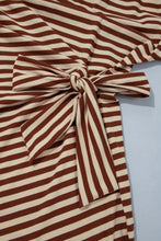 Load image into Gallery viewer, Brown Stripe Striped Colorblock Cuffs Round Neck Long Sleeve Shift Dress