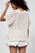 Load image into Gallery viewer, Pink Plus Size Open Knit Bow Tie Short Sleeve Sweater