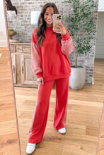 Load image into Gallery viewer, Fiery Red Plaid Contrast Long Sleeve Top And Wide Leg Pants Set