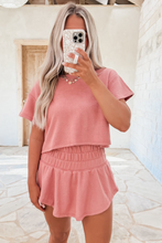 Load image into Gallery viewer, Black 2pcs Cropped Tee and Ruffle High Waist Skort Set