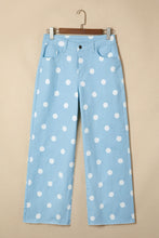 Load image into Gallery viewer, Sky Blue Polka Dot Print Raw Hem Shift Jeans