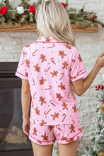 Load image into Gallery viewer, Pink Short Sleeve Placket Shell Button Elastic Waist Lounge Set