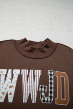 Load image into Gallery viewer, Coffee WWJD Mix Pattern Letter Graphic Exposed Seam Loose Plus Size Sweatshirt