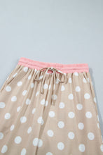 Load image into Gallery viewer, Khaki Polka Dot Contrast Trim Long Sleeve Top Drawstring Shift Pants Set