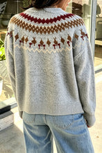 Load image into Gallery viewer, Gray Geometric Detail Round Neck Winter Sweater