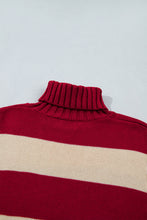 Load image into Gallery viewer, Red Stripe Ribbed Trim High Neck Relaxed Pullover Sweater